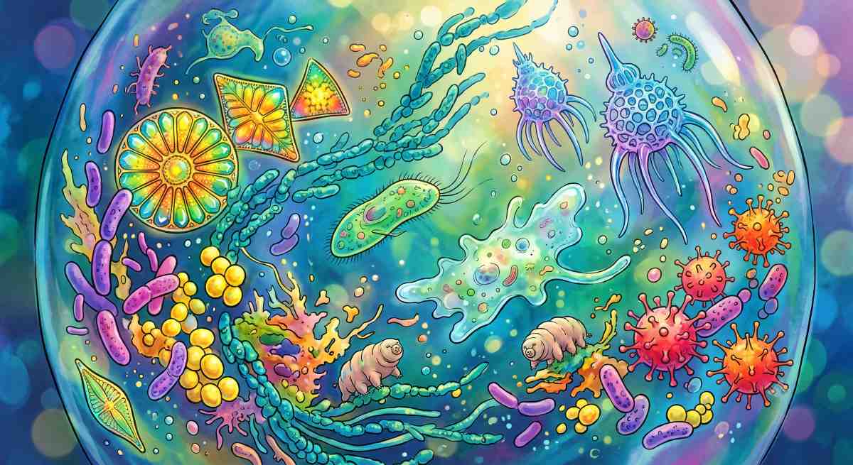 Colorful microscopic world illustration